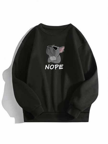 

cartoon dog and letter graphic thermal lined sweatshirt k6bo#, White;black