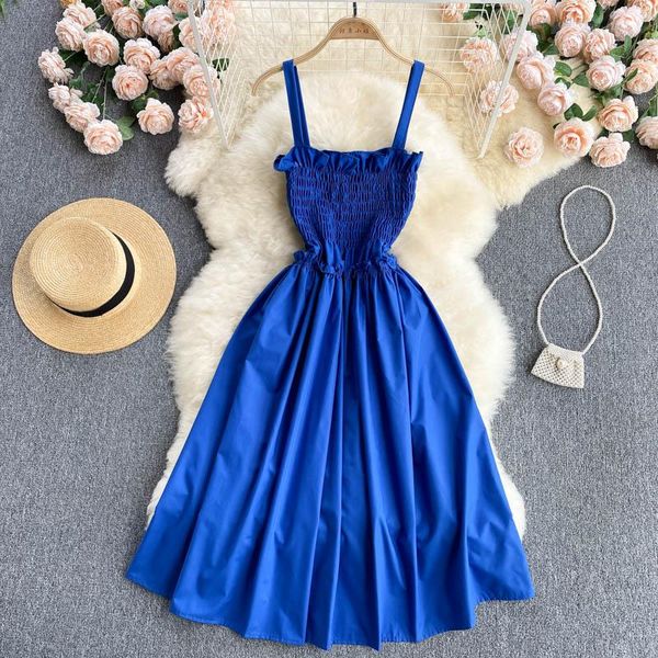 

casual dresses gagaok women 2021 summer strapless a-line folds solid simple sweet age reducing stretch slim fashion chic dress, Black;gray