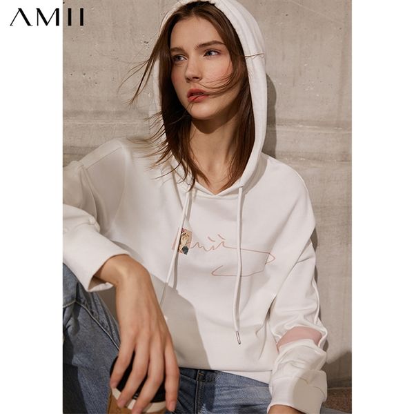 

amii minimalism spring sweatshirt women causal hooded loose printed hoodie fashion female pullover 12160002 210813, Black