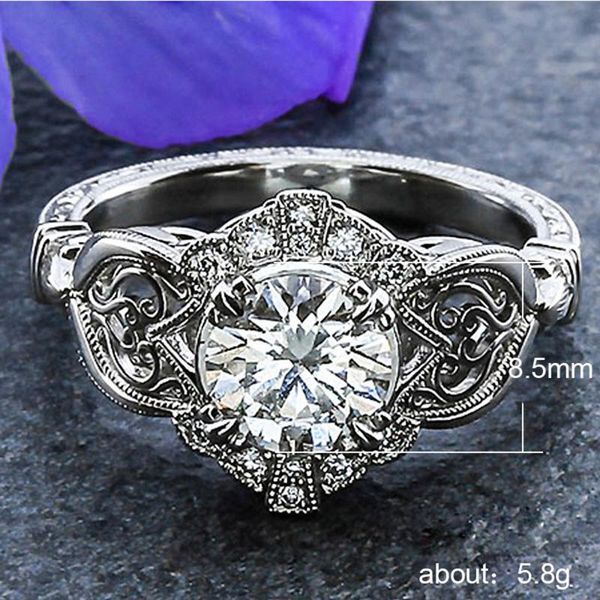

wedding rings exquisite luxury retro zircon ladies ring, creative texture embossed hand jewelry, ring, Slivery;golden