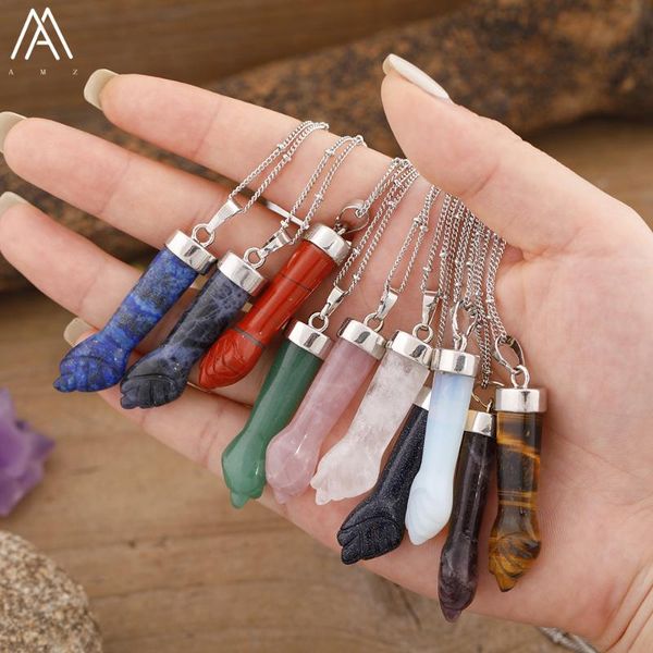 

chains natural roses quartz crystal carved hand arm pendant healing necklace for women stone beads silvery dropship, Silver