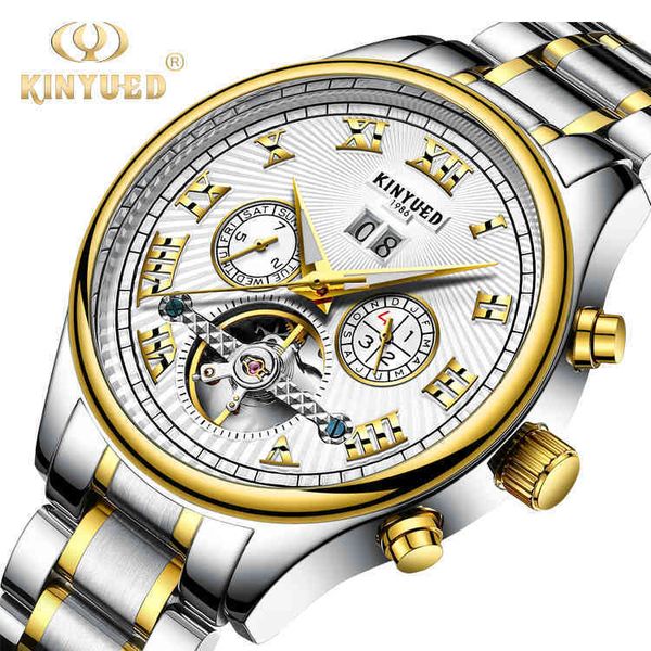 

multifunctionele kinyued rvs heren automatische waterdichte mechanische horloge mode luxe horloges mannelijke, Slivery;brown