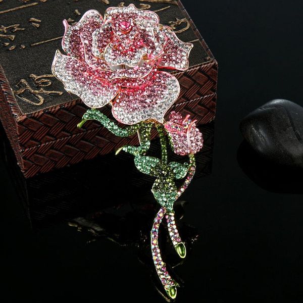 Anstecknadeln, Broschen 12 Stück/Menge Großhandel blaue Strass-Rosen-Blumen-Brosche für Frauen, Hochzeit, Schmuck, Mode, Emaille, Hijab-Anstecknadeln, Brautschmuck