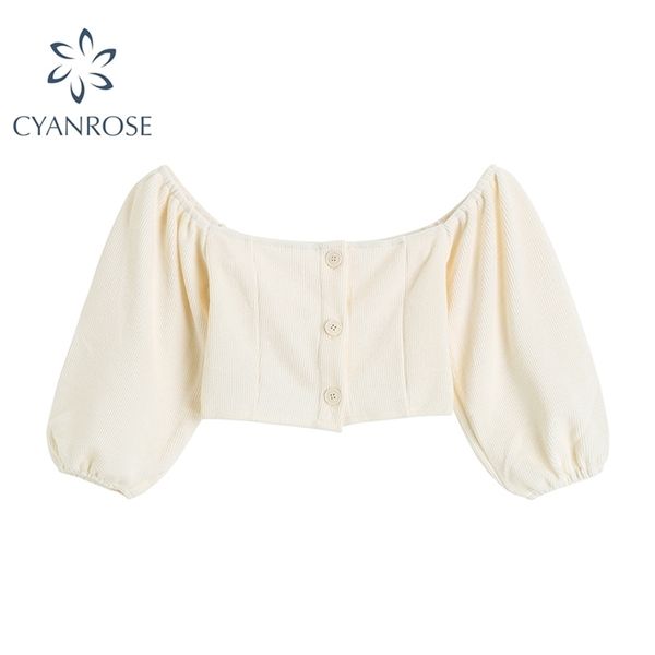 

super-short cardigan blouses slash neck vintage club night streetwear casual bodycon shirts puff short sleeve e-girl 210515, White