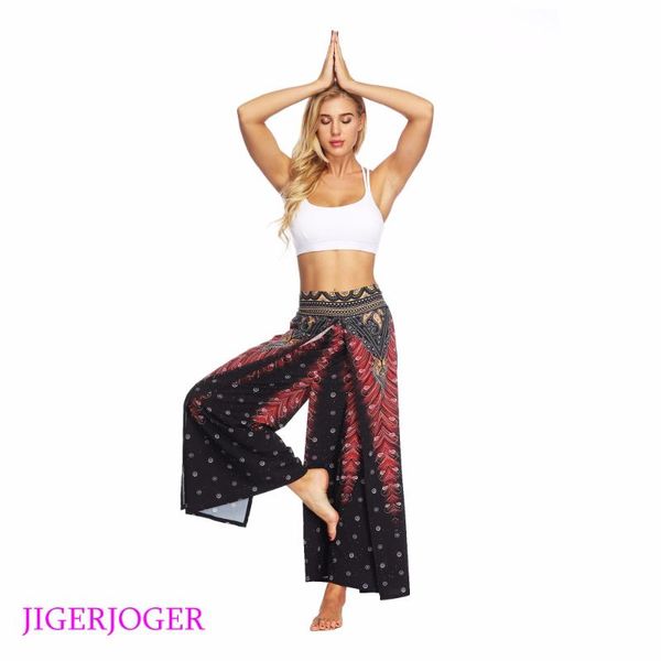 

yoga outfits jigerjoger 2021 high waistband thailand style side open beach pant black feather women's leggings workout loose pants gym, White;red