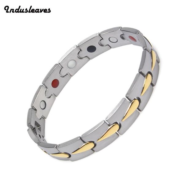 

indusleaves jewelry fashion drop men's health bracelets bangles magnetic 316l stainless steel charm bracelet for man link, chain, Black