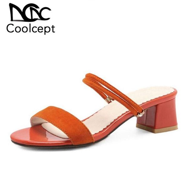 

dress shoes coolcept size 31-52 women sandals slip on open toe square heel female summer ornate for office work, Black