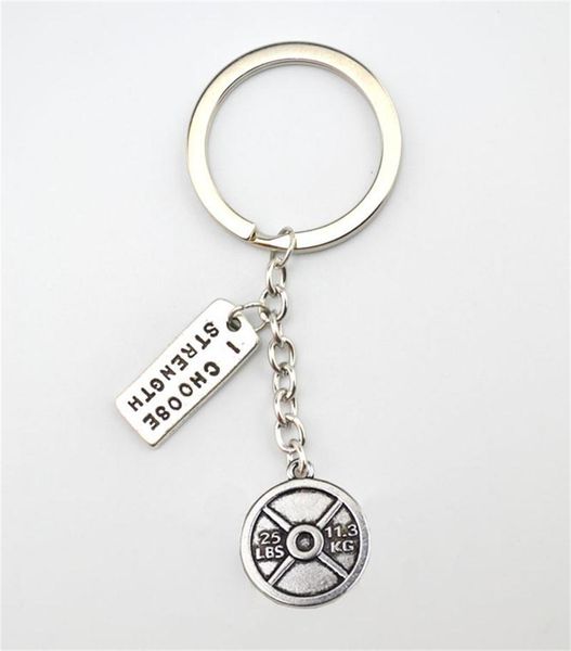 

keychains antique sliver plated i choose strength with 45lbs 20.4kg and 25lbs 11.3kg weight sporty pendant key chain, Silver