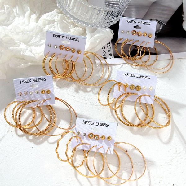

hoop & huggie fashion pearl 6 pairs/set earrings for women geometirc gold metal circle earring 2021 trend jewelry gift, Golden;silver