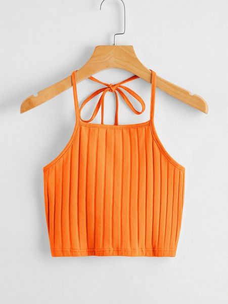 

neon orange tie back rib-knit halter w0w4#, White