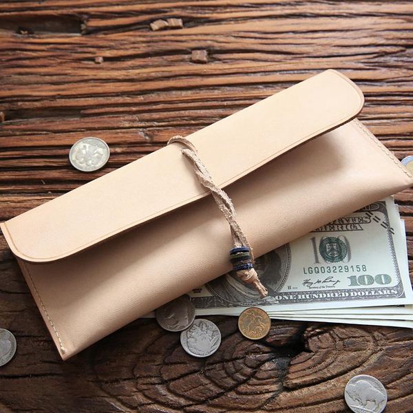 

100% genuine leather wallet for men women natural cowhide vintage handmade long clutch purse pen pencil bag holder male female wallets, Red;black