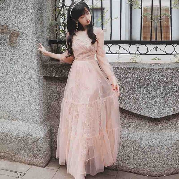 

llzacoosh spring women long dress elegant embroidery floral big swing party dress casual empire vestidos 210514, Black;gray