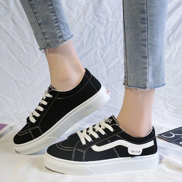 

boots 2021 womens canvas shoes flat platform chunky sneakers ulzzang designers lace up ladies autumn casual woman flats female, Black