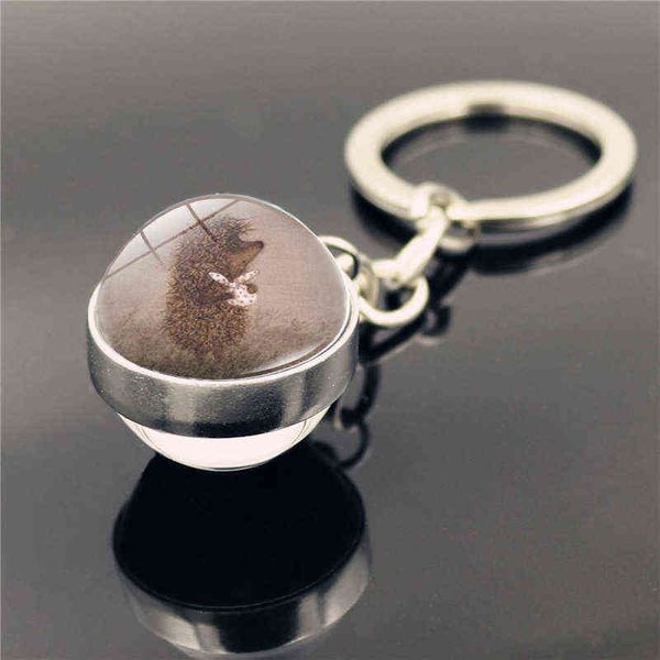 

hedgehog in the fog cartoon keychain metal double sided glass ball pendant keychain key ring holder for men women creative gift h1126, Silver