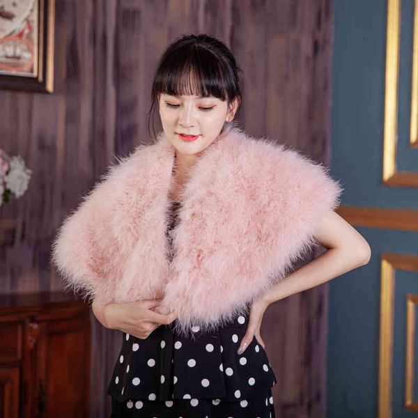 

leather women's real winter and autumn cloak coat female genuine ostrich feather fur shawl size white/pink a251, Black