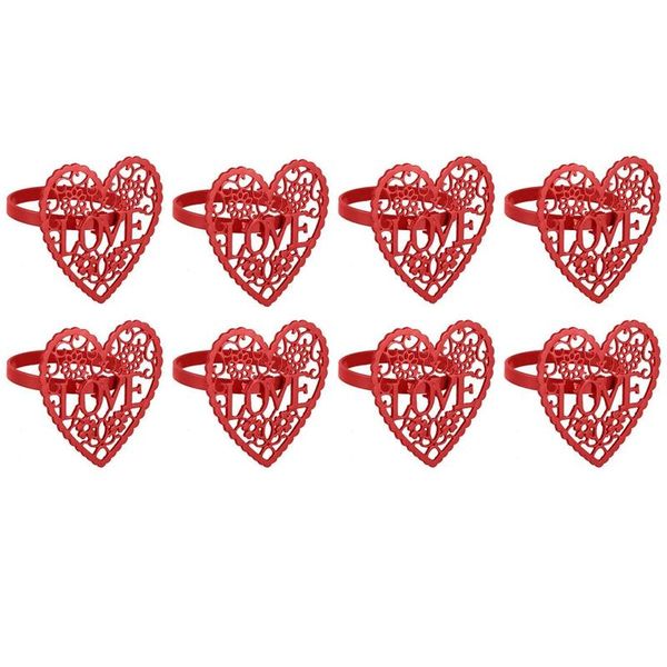

napkin rings 8 pces of heart-shaped ring valentine's day hollow holder red alloy