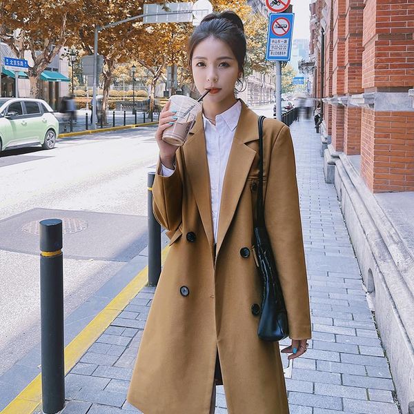 

women's suits & blazers spring autumn women mid-long suit jacket england style elegant fashion double breasted slim casual trench coat, White;black