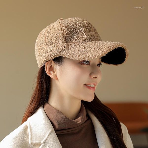 

berets sparsil women winter warm lambswool baseball hat letter embroidery streetwear hiphop adjustable button sports visor cap female, Blue;gray