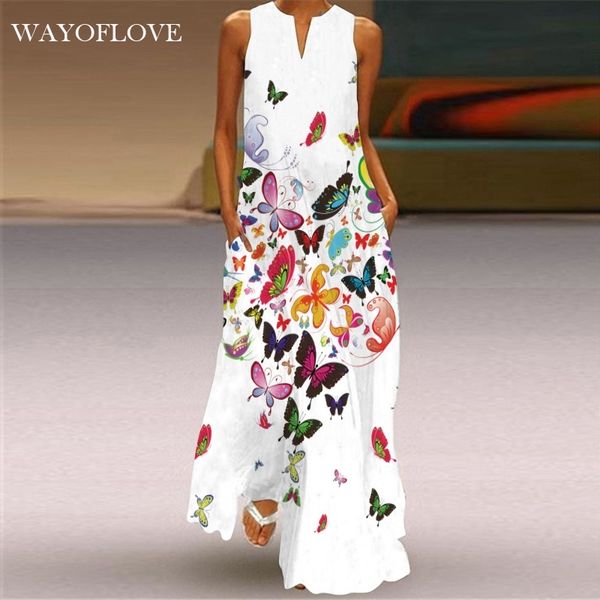 

wayoflove flower printed white 2021 casual plus size long es summer woman mouwlless girls beach maxi dress women, Black;gray