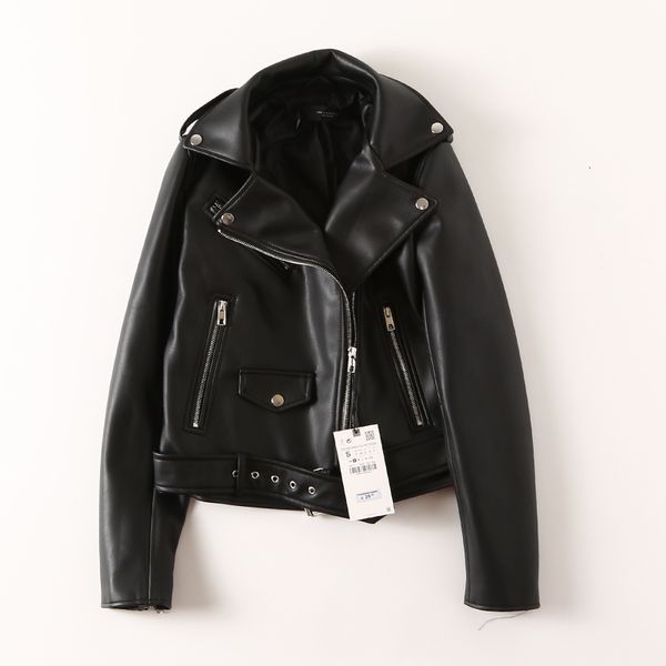 

new female spring autumn coat women faux pu moto leather jacket lady casual outwear street 201120, Black