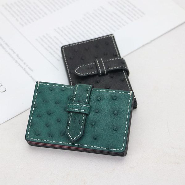 

card holders luxury genuine ostrich skin leather accordion holder multi pockets business case, Brown;gray