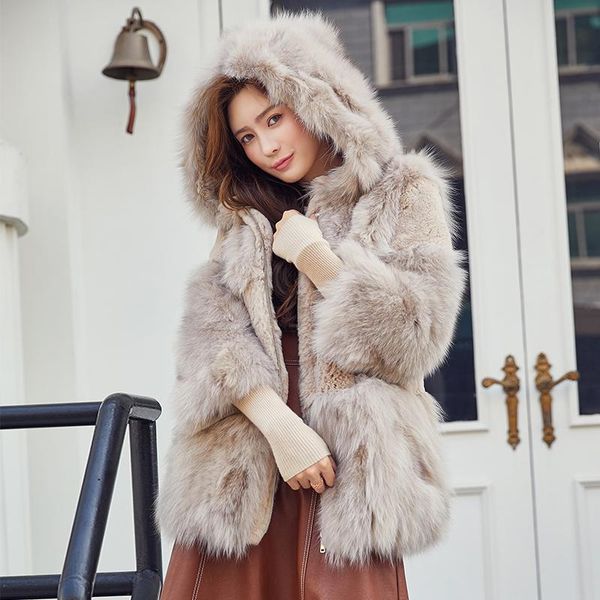 

women's fur & faux winter coat real stitching long coats autumn women korean pink jacket abrigo mujer my1120, Black