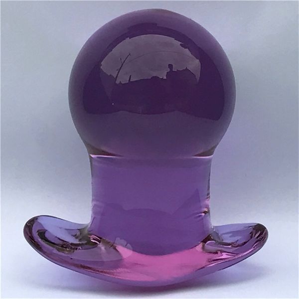 Cristallo viola 50mm Grande Butt Plug Vagina Ball Glass Dilatador Anale Dildo Bead Prostata Massaggio Culo Buttplug Giocattoli del sesso gay 211130