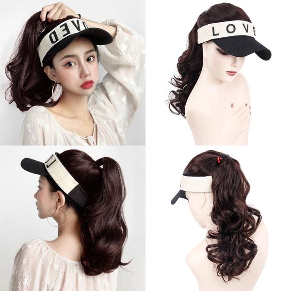

baseball cap wigs long wavy synthetic with 16 inches hat wig for women, Black