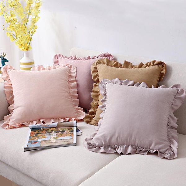 

cushion/decorative pillow velvet ruffled square cushion cover solid color pillowcase sofa protector home room decor 30x50cm/45x45cm