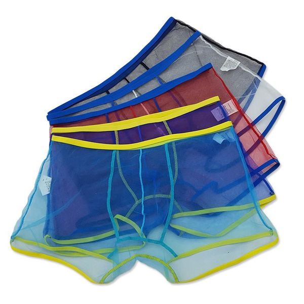 

underpants male's loose breathable briefs see through underwear male comfortable boxer shorts, Black;white