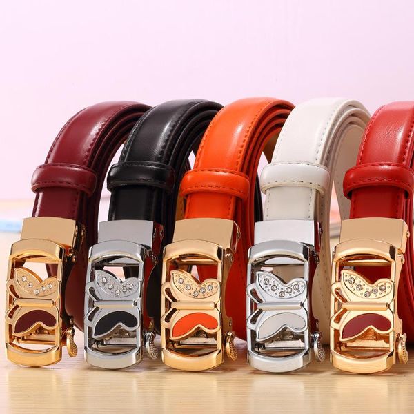 

belts women leather belt korean version casual dress ladies automatic buckle pure cowhide waist, Black;brown