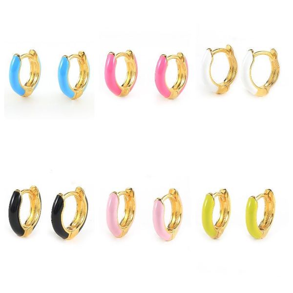 

hoop & huggie boako 925 sterling silver blue pink black enamel thick earrings for women 2021 trend dripping oil earring jewelry, Golden;silver