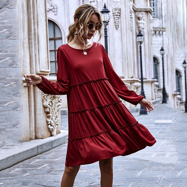 

jumpsuit casual winter wine red ruffles women long lantern sleeve for party loose a-line es vestidos, Black;white