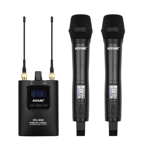 

wireless microphone system with handheld dynamic receiver oled display for camera video vlog recording interview microphones