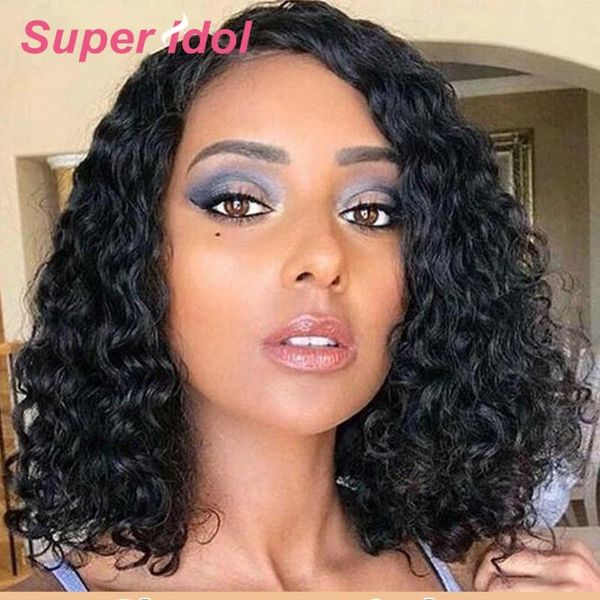 

lace wigs water wave 13x4short bob front wig 4x4lace closure for black women brazilian human hair pre plucked with baby remy, Black;brown