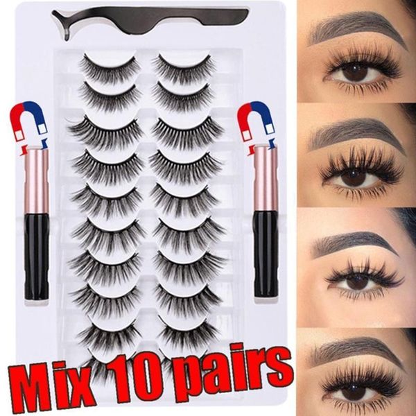

false eyelashes 10 pairs of mixed magnetic liquid eyeliner soft slender set and are mink fluffy artificial c1x1