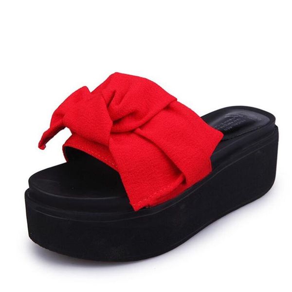 

slippers 2021 summer style sandals and korean version of the muffin thick bottom toe fashion flower bow women's, Black