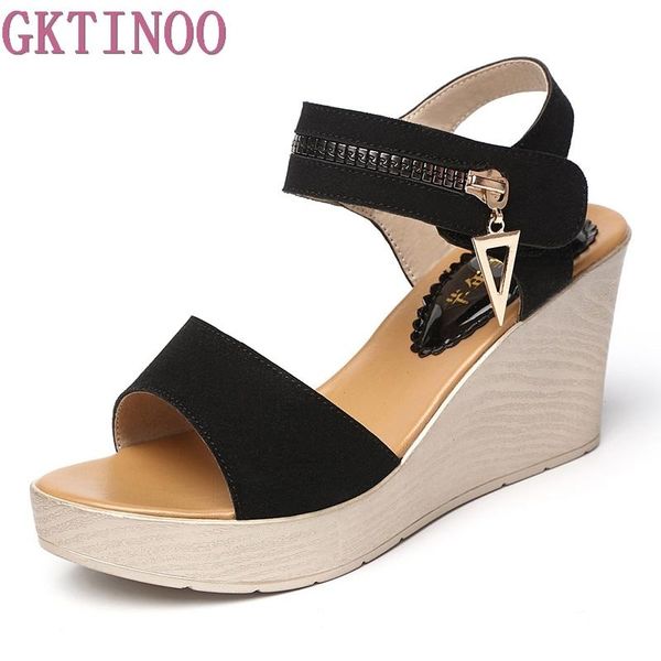 

plus size 33-43 women sandals platform shoes wedges open toe summer, Black