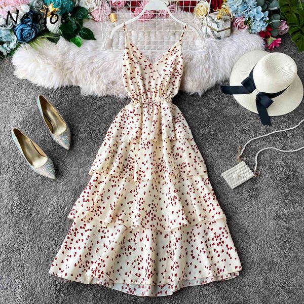 

neploe floral print dress women fashion v neck spaghetti strap ladies vestidos summer elegant slim waist female dresses 210423, Black;gray