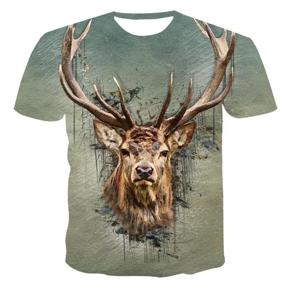 

men's t-shirts 2021 3d t-shirt elk antelope print oversized loose 3dt shirt, White;black