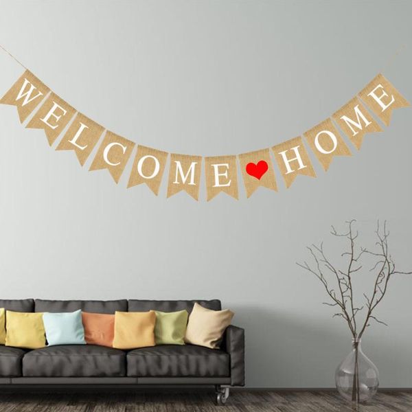 

party decoration 2.8m welcome home banner swallowtail flags burlap for family