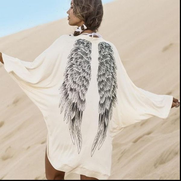 

back women sweaters angel wings print cardigan wild knitted blouse batwing sleeve long cardigans, White;black