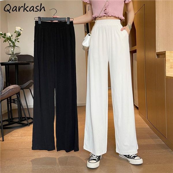 

women's pants & capris women thin summer elastic waist breathable leisure students simple lazy loose korean style holiday comfortable i, Black;white