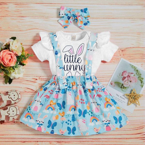 

toddler kids baby girl outfits clothes suit ruffle cartoon ear suspender skirt suits children clothing girls sets, White