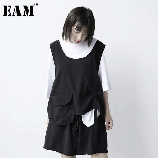 

[eam] wide leg shorts three piece suit round neck half sleeve black loose fit women fashion tide spring summer 2021 1w286 two dress, White
