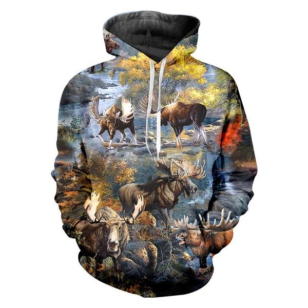 

men's hoodies & sweatshirts 3d deer hunting animals autumn and winter print sweatshirt outdoors hooded hoody sport clothes custom, Black