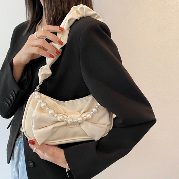 

evening bags fashion women shoulder bag solid color bowknot design underarm casual clutch pearl chain small purse handbags