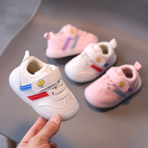 

first walkers baby white pink boys and girls pu children's shoes winter warm cotton single soft soled