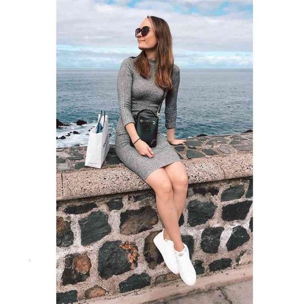 

two piece dress summer personality fashion leisure commuting women's wear grey high-clean long-sleeved tights and knee pdkq, White