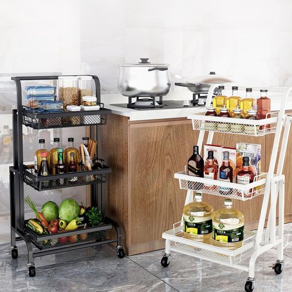 

hooks & rails revolving folding cart storage rack large capacity kitchen parallel living room